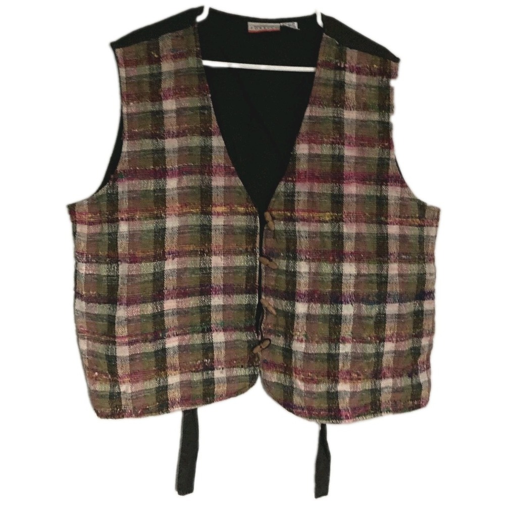 Forelli Vest Womens 22/24 Multicolor Plaid Silk Blend Tweed Toggle Front Lined